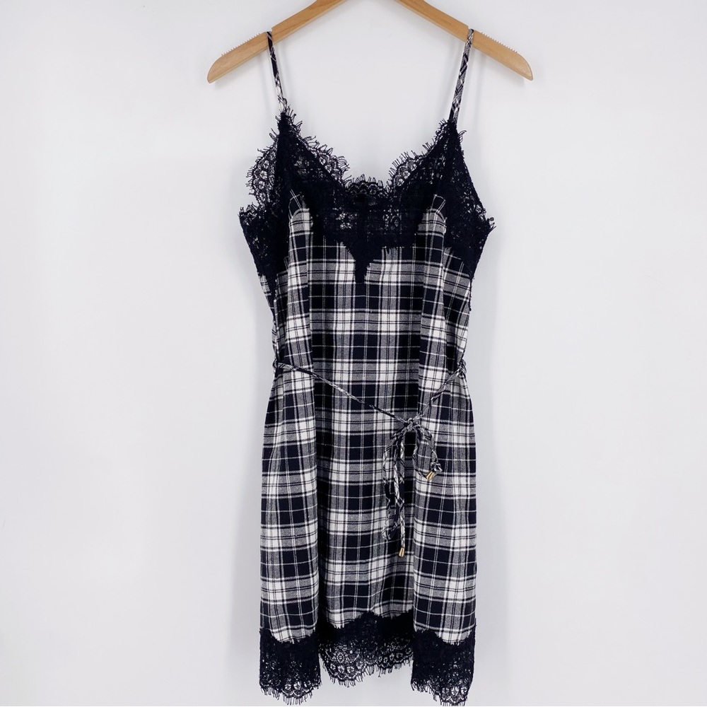 3 for $15 Storia Verge Girl Plaid Flannel Cami Slip Mini Dress Lace Spaghetti - Picture 2 of 6